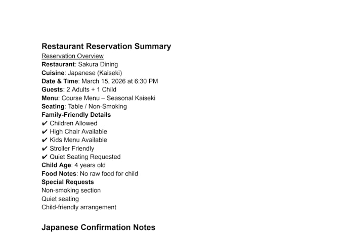call restaurants in japan and make reservations for you